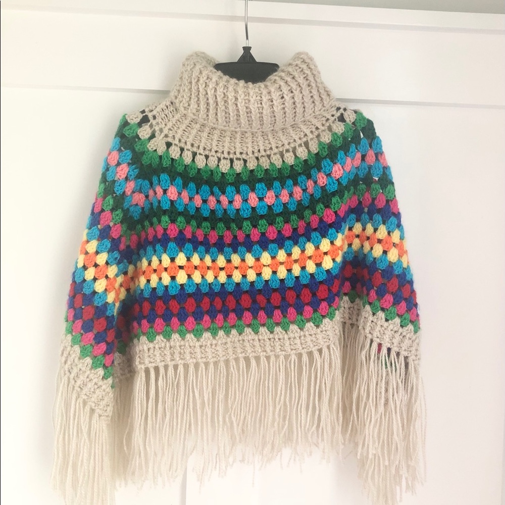 Children’s Handmade Crochet Afghan Poncho 2T - 7/8